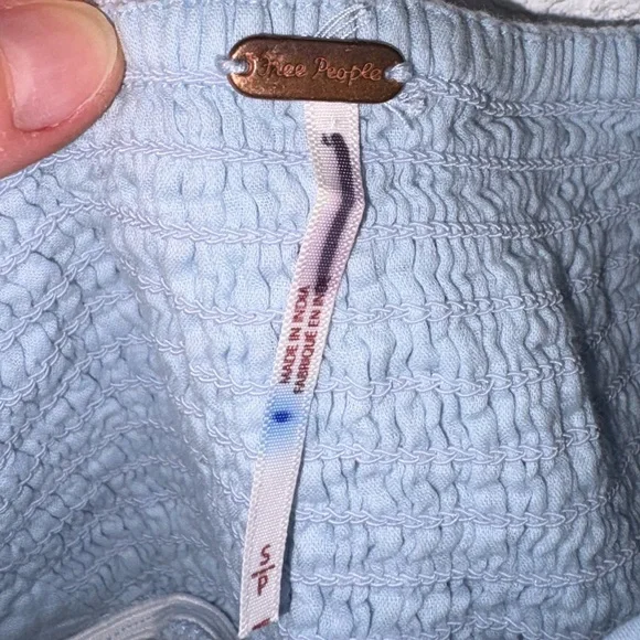 Free People Leave It To Me Peplum Blue Crop Top Small Square Neck Pleated - Picture 11 of 11